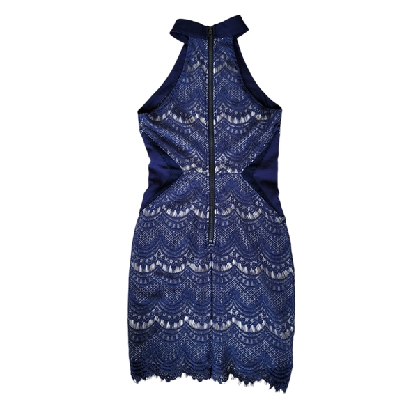 Shareen Collections Blue Lace & Mesh Bodycon Mini Dress Party Wedding Date - Picture 4 of 9